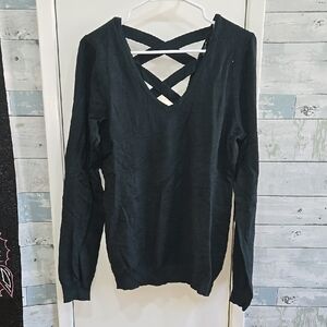 Green Backless Sweatshirt with Criss-Cross Design